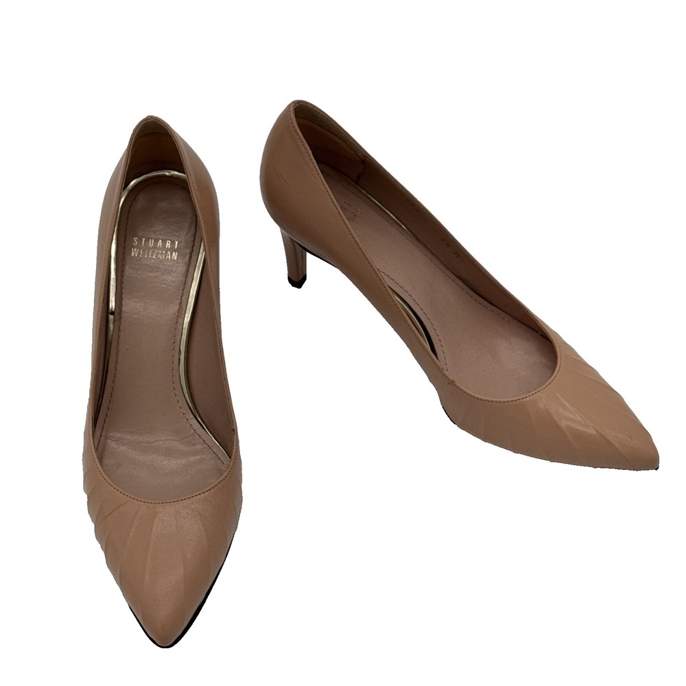 Stuart Weitzman Nude Ruched Heigh heel Pumpsโ Size 9.5 almond toe leather